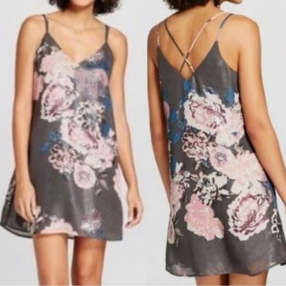 Grey Xhilaration Floral Spaghetti Strap Mini Dress, Pink, Blue,  Small